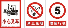 小心叉车 禁止吸烟 限速行驶标示牌