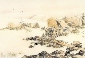 关山月现代国画~江岸水磨坊