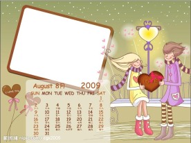 2009年情侣台历模版8月