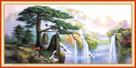 中堂国画水墨画壁画迎客松