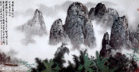 漓江山水国画水墨画素材