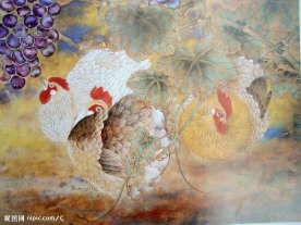 工笔鸡局部