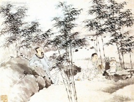 中国画 竹子 人物