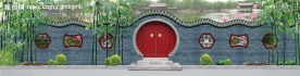 园林墙 院门 竹子