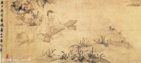 人物 花草 古琴