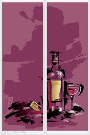 水墨红酒与高脚杯