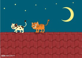 屋顶上散步的两只猫