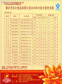 中秋月饼价目表