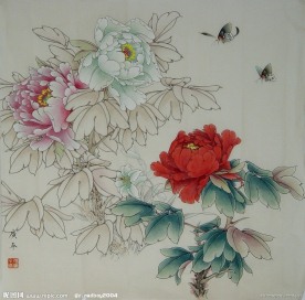 工笔花鸟 中国画 国画 中国风 牡丹 花 古典