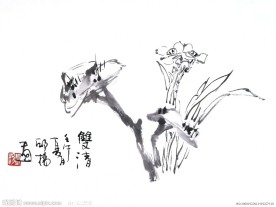 齐白石第四代传人书画名家 邱杨花鸟国画作品【灵芝水仙68X86cm】
