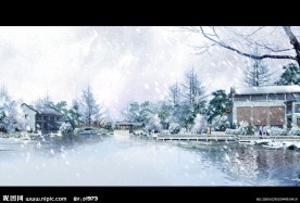 园林 景观 水晶石 设计 环境 湖 雪景