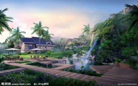 高精度景观别墅水系园林