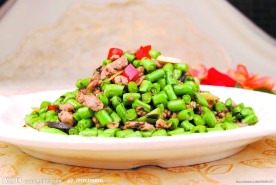 榄菜肉松炒豆角