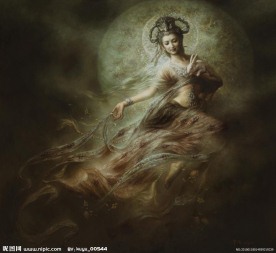 敦煌油画《嫦娥玉兔》