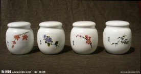 定窑白瓷梅兰竹菊茶叶罐