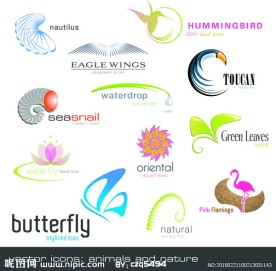 动物植物形状logo模板矢量素材