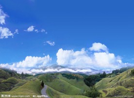 蓝天白云远山草地高清图片