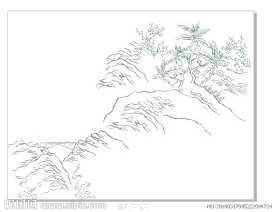 山 黑白画