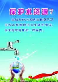 节约用水 环保广告 双手 水滴 水笼头 保护水资源