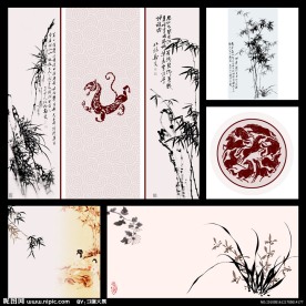 中国风素材墨竹兰花（原创）