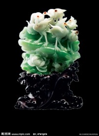 翡翠玉雕摆件荷花白鹭