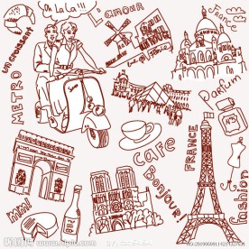 城市生活素材线稿图