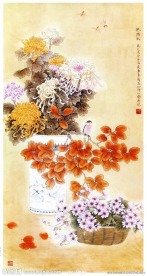 国画 菊花 花瓶 花篮
