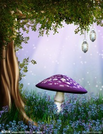 童话背景 蘑菇 大树