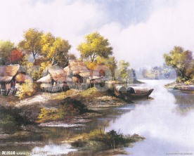 油画 手绘油画 湖边风光(26x21厘米)