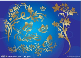 欧式金色花纹 底纹 蝴蝶