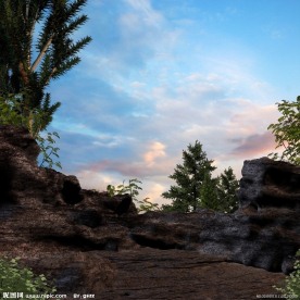 梦幻世界 畸形怪石 绿树