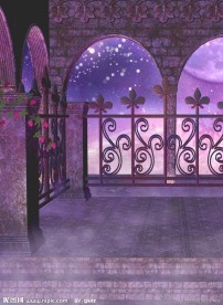 紫色温馨浪漫背景 影楼背景 圆月星光