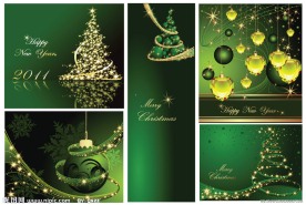 绿色圣诞贺卡卡片 动感线条曲线