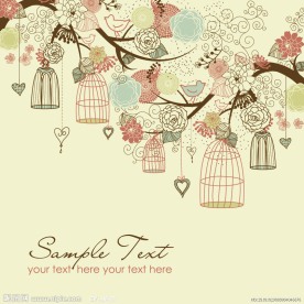 古典花纹 花朵 小鸟聊天 鸟笼 树枝