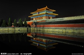 高清晰北京故宫护城河夜景
