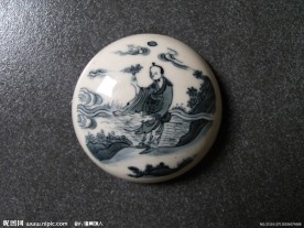 明晚期青花人物莲子罐盖一只