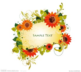 线条树叶花纹 花朵 花卡