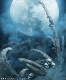 恐怖朦胧背景 骷髅 圆月
