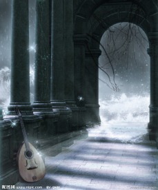 古殿走廊风景 大提琴