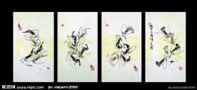 水墨画虾 四块式