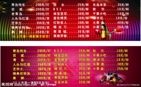 菜单价目表
