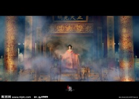 中国古代大殿云雾中的美女