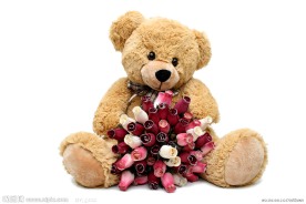 拿着玫瑰的玩具熊