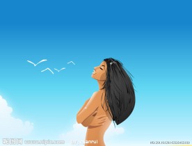 海边头发飘动的美女