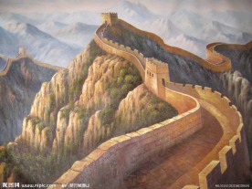 手绘油画长城