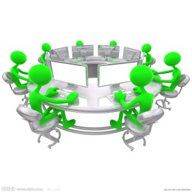 圆形办公桌会议工作的3d小人