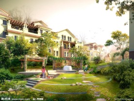 西班牙别墅区景观设计效果图