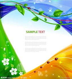 绿色环保动感线条背景 绿叶 水滴 水珠 水珠瓢虫