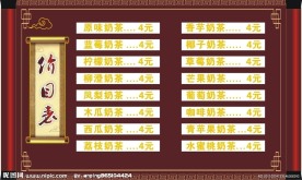 菜单价目表