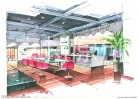 手绘 会议室效果图 景观设计